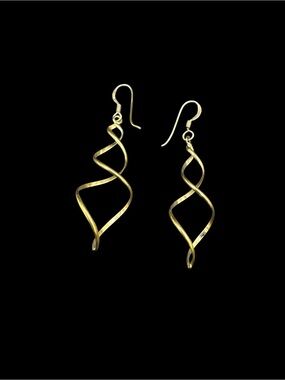 Vintage 18K Yellow Gold Plated Sterling Silver Twisted Spiral Drop Earrings 2.5”
